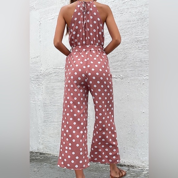 Pardon My Take Polka Dot Halter Wide Leg Jumpsuit - Picture 4 of 4